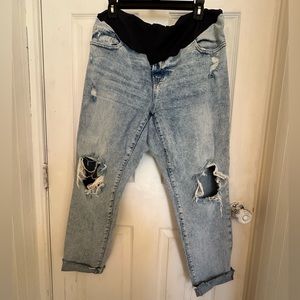 Old navy maternity jeans, distressed & cropped, light denim